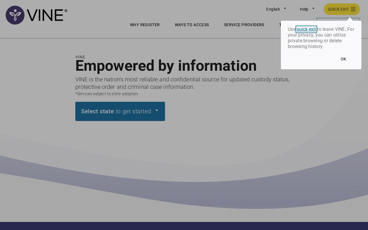 VINELink custody notification search for participating agencies