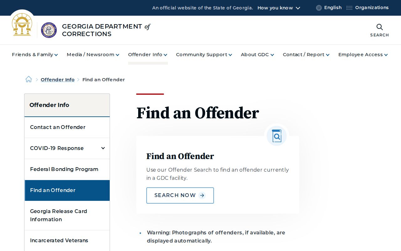 Official Georgia Department of Corrections offender locator guidance