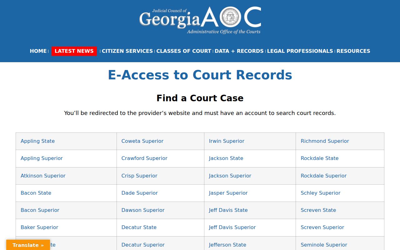 Georgia Courts E-Access routing for Burke County court records