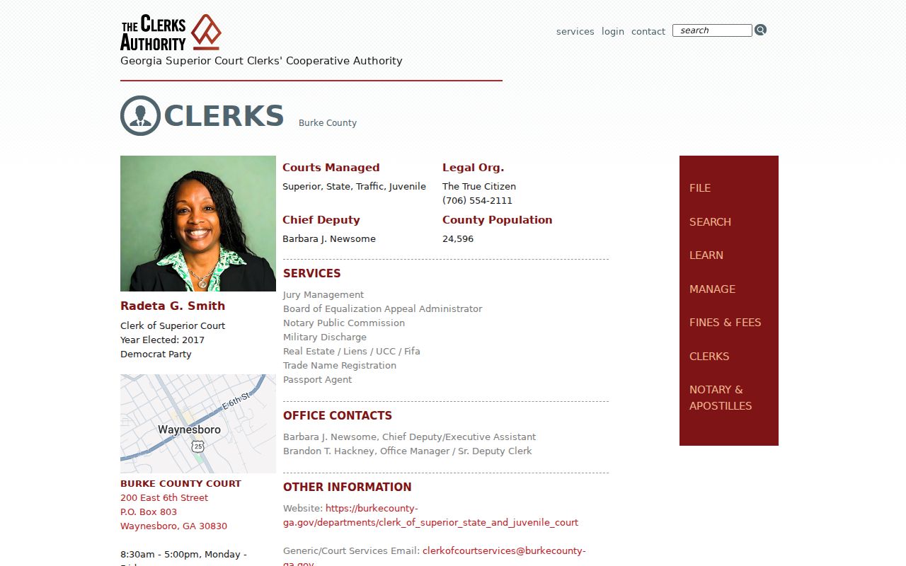 Official Georgia directory entry for the Burke County clerk