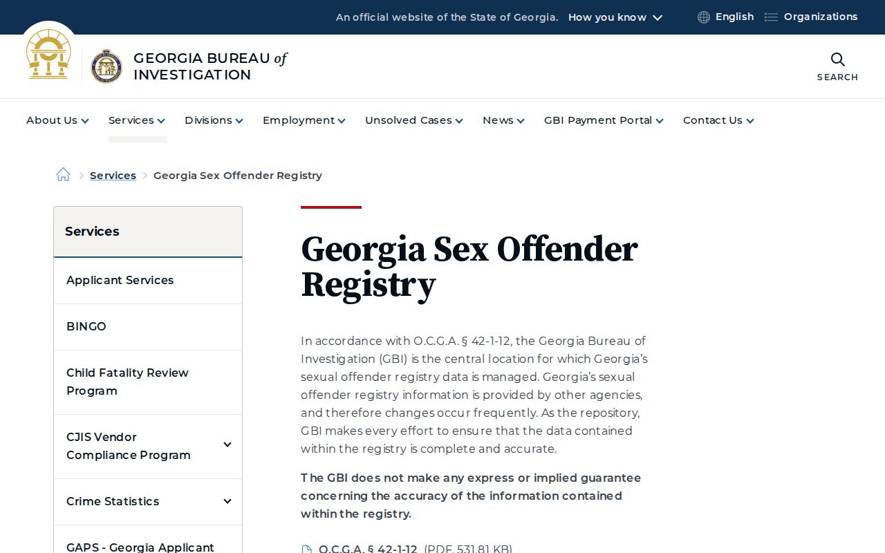 Burke County sex offender lookup on the Georgia registry landing page
